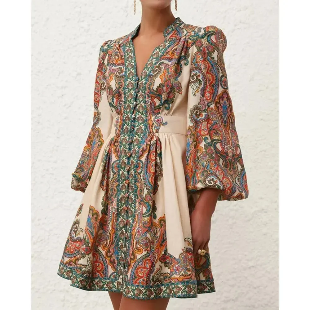 Zimmermann | Dresses | Zimmermann Paisley Linen Ottie Plunge Long Sleeve  Mini Dress Vneck Aline | Poshmark